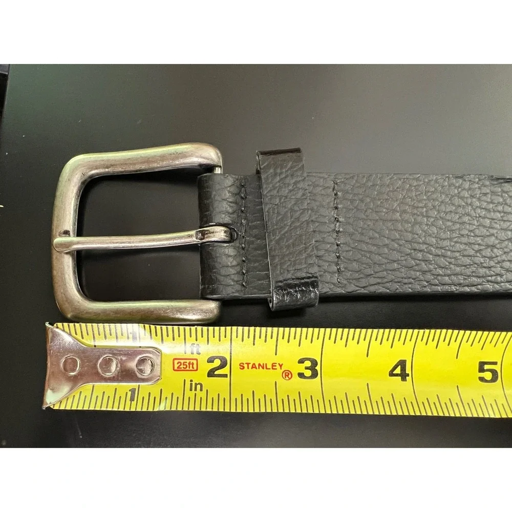 Mens Black Bonded Leather Belt Silver Buckle Size Large Textured‎ Pebbled 1.5in